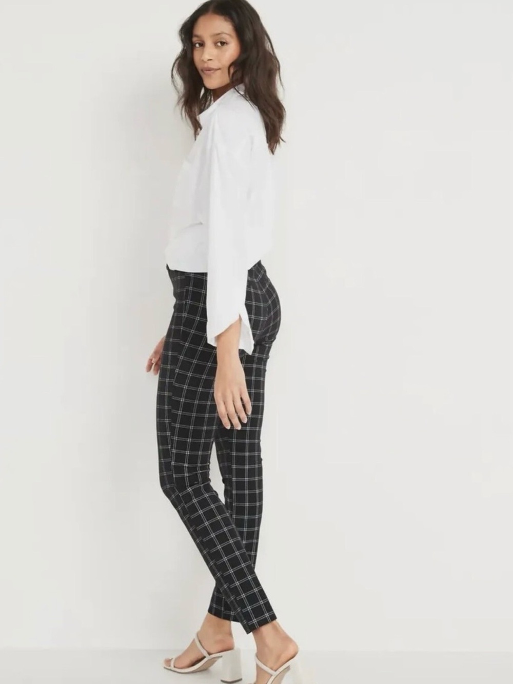 Old Navy Black White Windowpane Ankle Pants - Picture 2 of 7